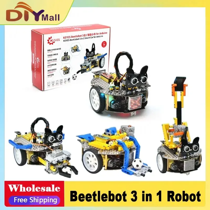 Robot de programación gráfica Scratch, juguete STEM con seguimiento/evite diseño morphable, Compatible con Arduino/bloque