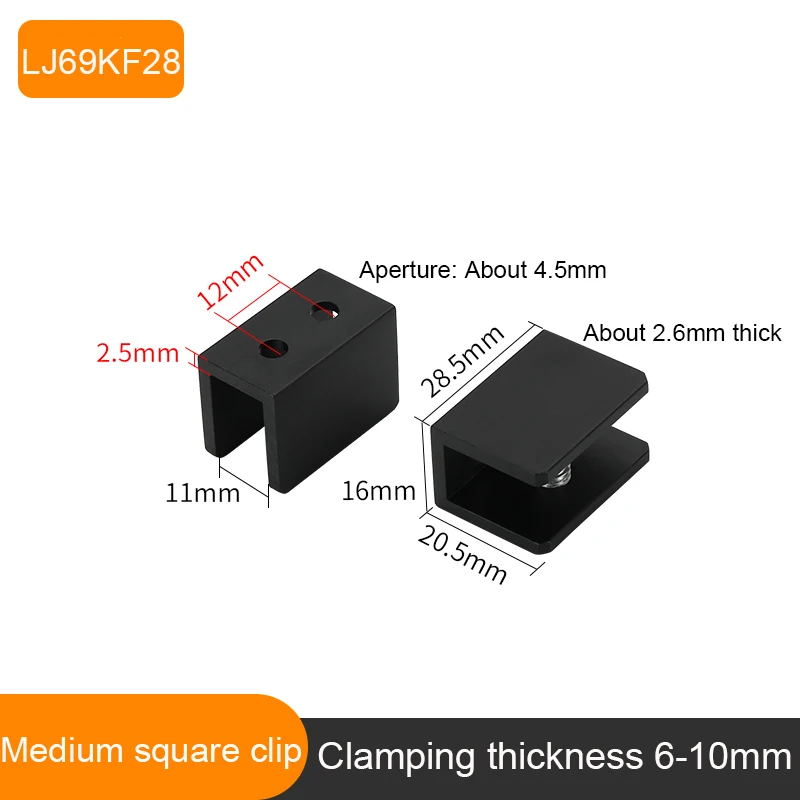 4 teile/paket Glas Clips Schellen Raum Aluminium # LJ69K Überzogene Klammern Regal Halter Unterstützung Halbkreis Rechteck Schwarz Hardware