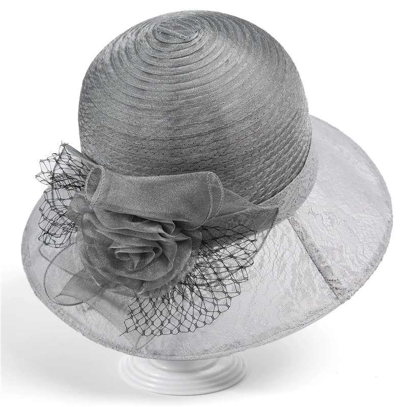 Bowknot-Organza Kentucky-Derby Sun-Hat for Women Bowler Church Straw-Fascinators-Hat Wedding Cocktail Tea-Party Spring Summer