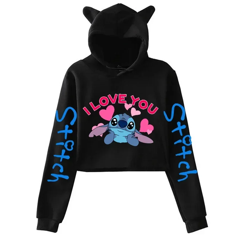 Kawaii lilo and Stitch Disney Hoodie Crop Top Women Sweatshirt Kids Boys Girls Harajuku Streetwear Clothes Hoodies Cropped