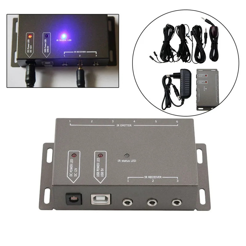 IR Extender Infrared Repeater Remote Control 1 Receiver 6 Emitters Adatper High Quality IR Remote Repeater Accessories