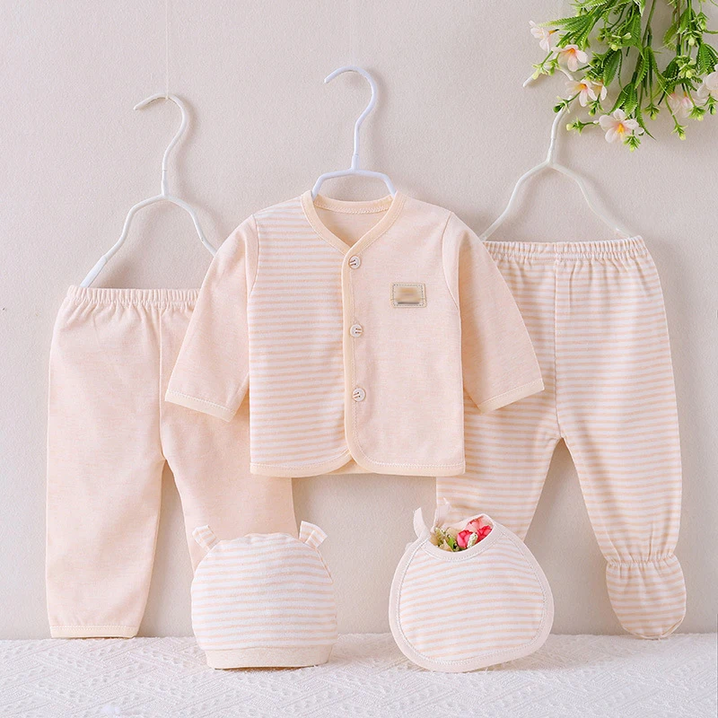 5Piece Sets 2024 Spring Autumn Newborn Girls Boys Clothes Casual Cartoon Cute Stripe Cotton Soft Tops+Pants Baby Items BC1579-1