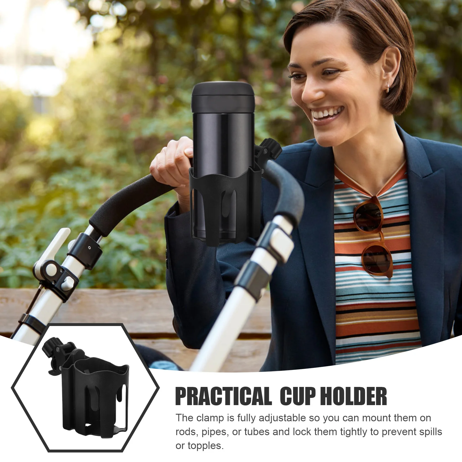 

Universal Wheelchair Cup Holder Adjustable Sturdy Drink Holder for Bottle Coffee Mug Compatible with Stroller Walker Bike
