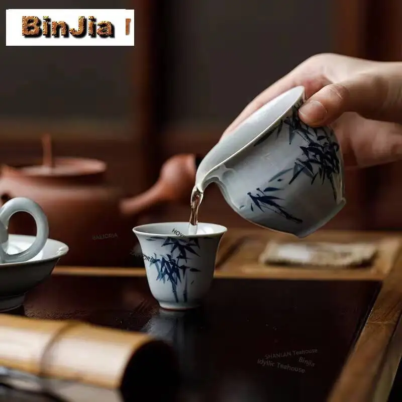 155ml Hand-painted Blue Bamboo Tea Pitcher Divide Tea Cha Hai Dispenser Justice Cup Fair Mug Tea Ceremony Decoration Accessories