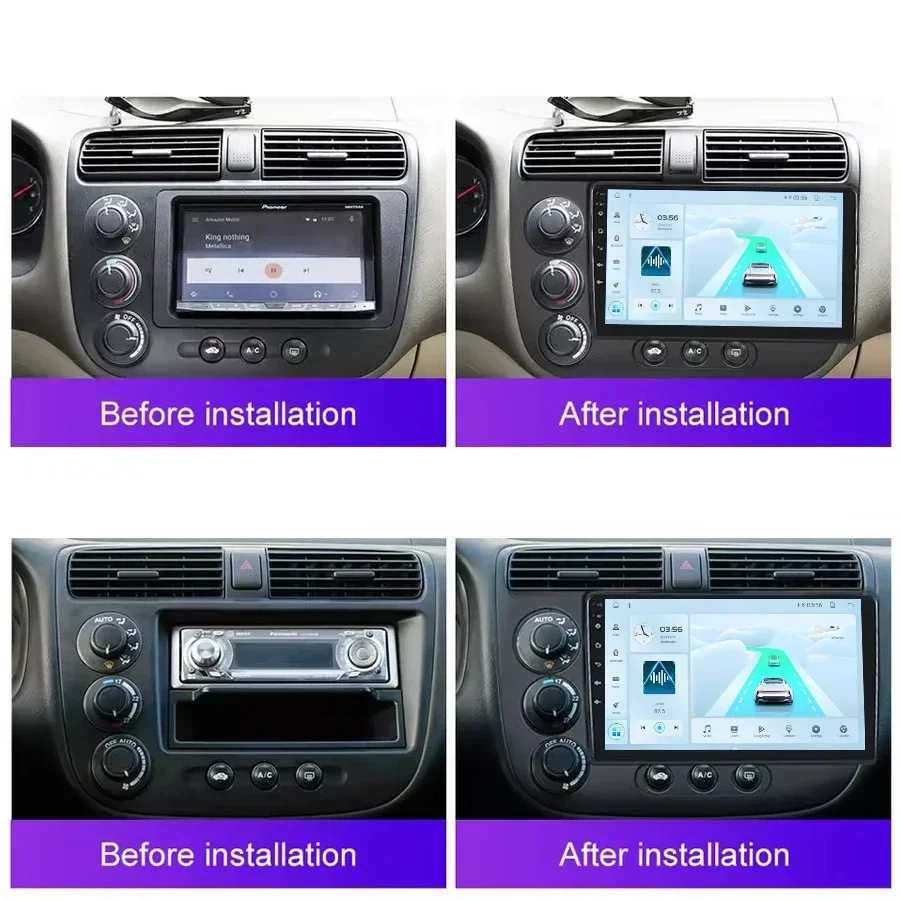 Android 13 2+32GB IPS 1280*720 Screen Car Radio For Honda Civic 2001-2005 Video Stereo Wifi GPS Navigation Carplay Auto