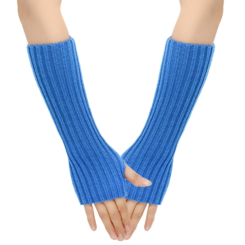 Autumn Winter Woolen Long Gloves Half Finger Exposed Finger Warm Arm Cover Knitted Fake Sleeves ﻿