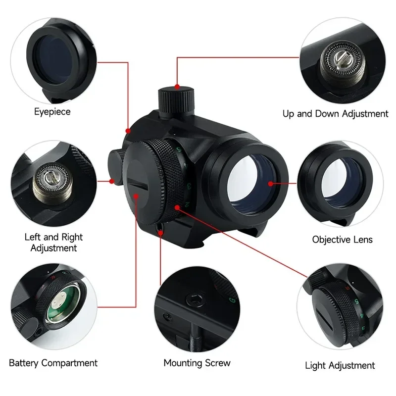 Red Dot Sight HD101 Collimator Rifle Red Green Dot Reflex Sight Scope Fit 20mm Weaver Rail for Airsoft / Hunting Rifle