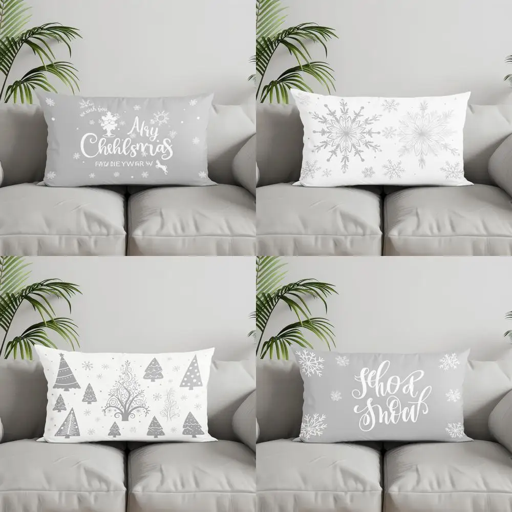 ديكور المنزل Merry Chehlmas ندفة الثلج وسادة غطاء مناسبة ل أريكة غرفة نوم سيارة وسادة غطاء وسادة مستطيلة الظهر وسادة #1