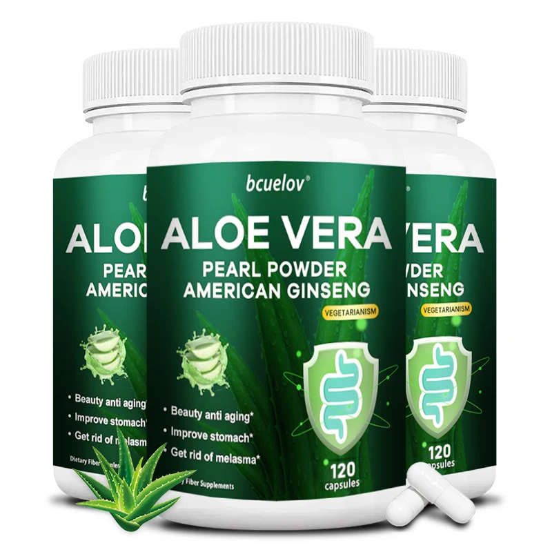 Aloe Vera Capsules - Contains Pearl Powder and American Ginseng, Powerful Fat Burning Cellulite Detoxification Digestion, Immune