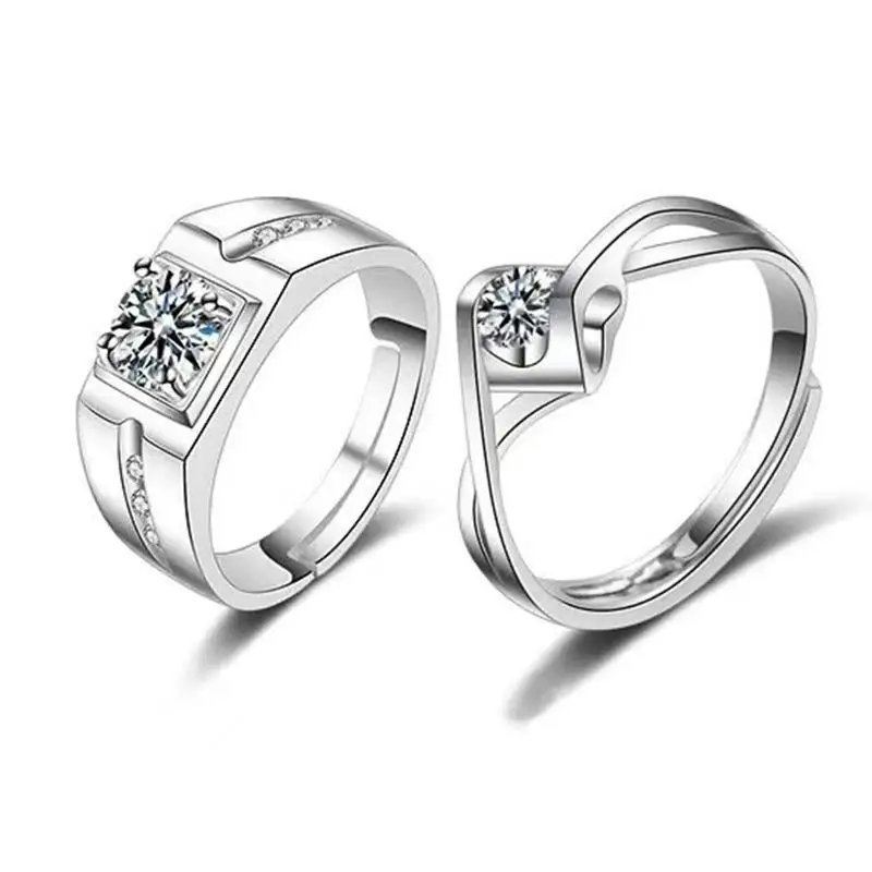 Aliexpress 1/2Pcs Adjustable Couple Rings Shiny Zircon Twisted Heart Silver Plated Rings for Date Daily Wear Party Jewelry - Aliexpress Deal