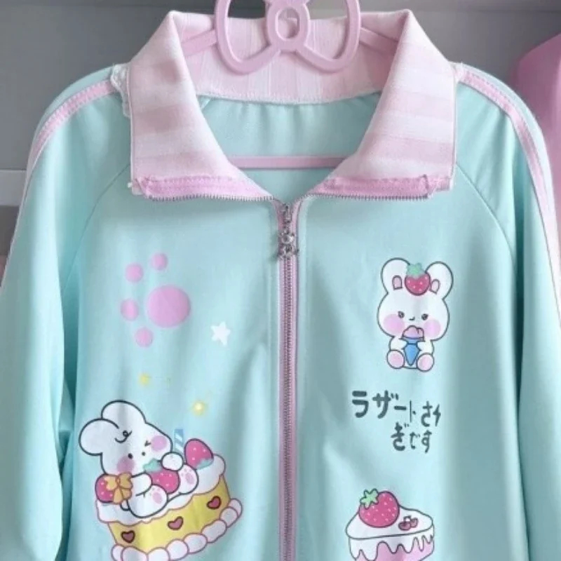 اليابانية Kawaii لطيف الكرتون الطباعة هوديي نمط Preppy ELace المرقعة الجرونج بلوزات Y2k الجمالية ضمادة فضفاضة هودي