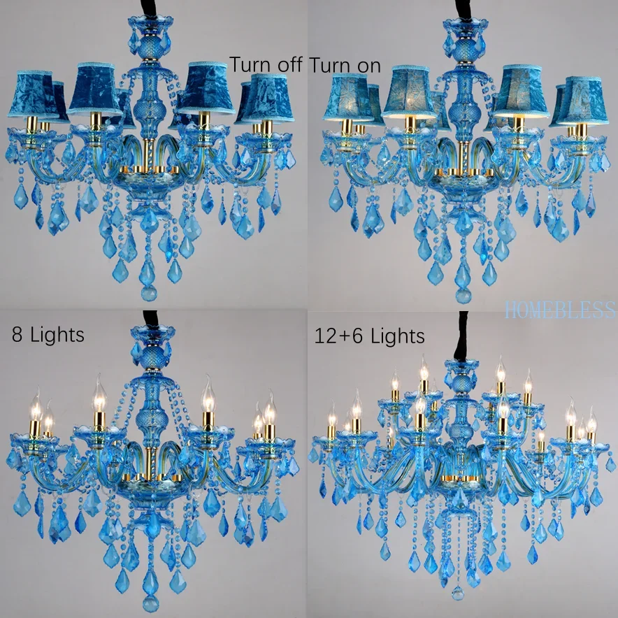 Imagem -05 - Lustre de Cristal Azul Moderno Cozinha Quarto de Visitas Viver Casa E14 Lustre 12 Luzes 15 Luzes 18 Luzes