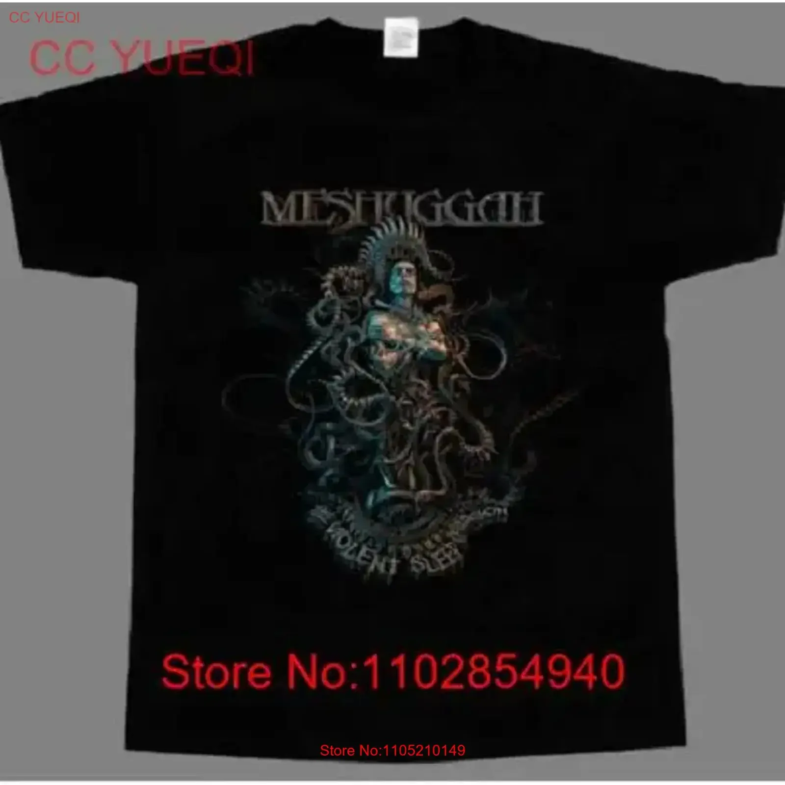 Meshuggah النوم العنيف من السبب تي شيرت أسود جديد عتيق مغسول ناعم جرافيك أوم ممتد ملابس الشارع مريحة