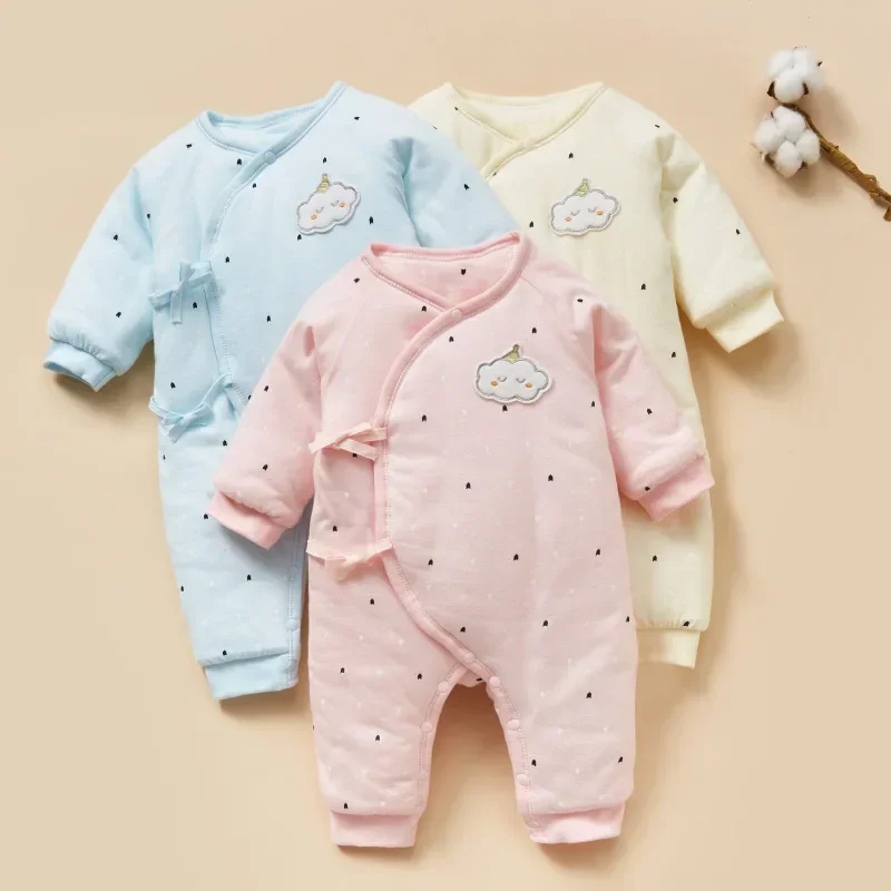 

Winter Baby Lace-up One-piece Warmth Newborn Clothes 0-6 Months Thick Cotton Pajama Romper Bodysuits Children's Clothes