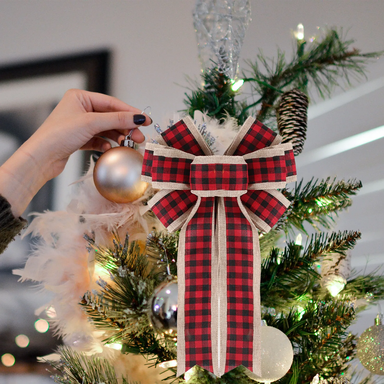 Bow Ornaments Nine Ears Red Christmas Decoration Bowknots 41*24CM New Ribbon Material: Fine Linen Rosettes