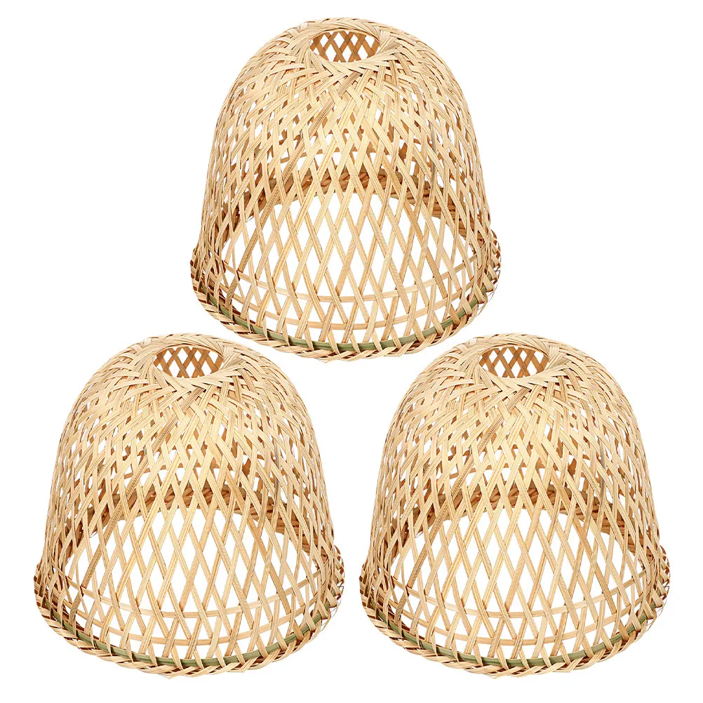 

3Pcs Rustic Bamboo Lampshade Handwoven Vintage Table Lamp Shade for Small Areas Wicker Pendant Light Cover Handwoven Lampshade