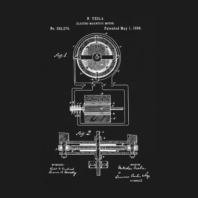 Nikola Tesla Electro Motor 1888 T-Shirt 100% Cotton Holiday Gift Birthday Present