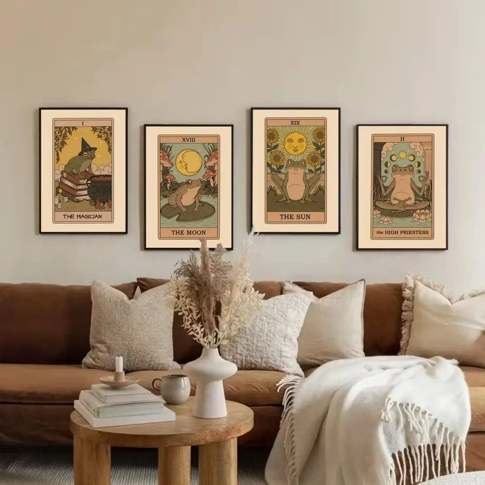 لوحة التارو للضفادع الرجعية للخط صديقة للبيئة مقاومة للماء من القماش، هدية تزيين المنزل والحمام