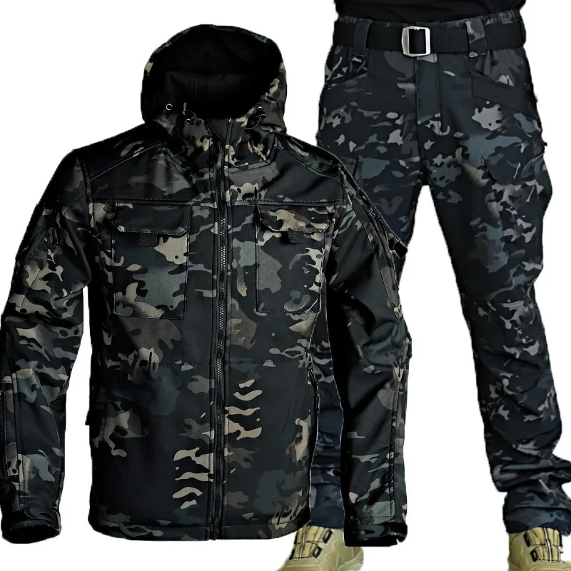 Hunting Jacket For Man 2024 New Autumn Winter Tactical Softshell Camouflage Fleece Lined Multi-Pocket Outdoor Apparel High