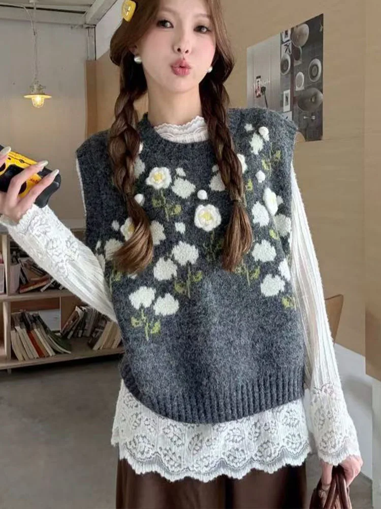 

Свободный женский вязаный жилет-топ для многослойных образов, повседневный, модный, осенний, удобный, дышащий, с круглым вырезом