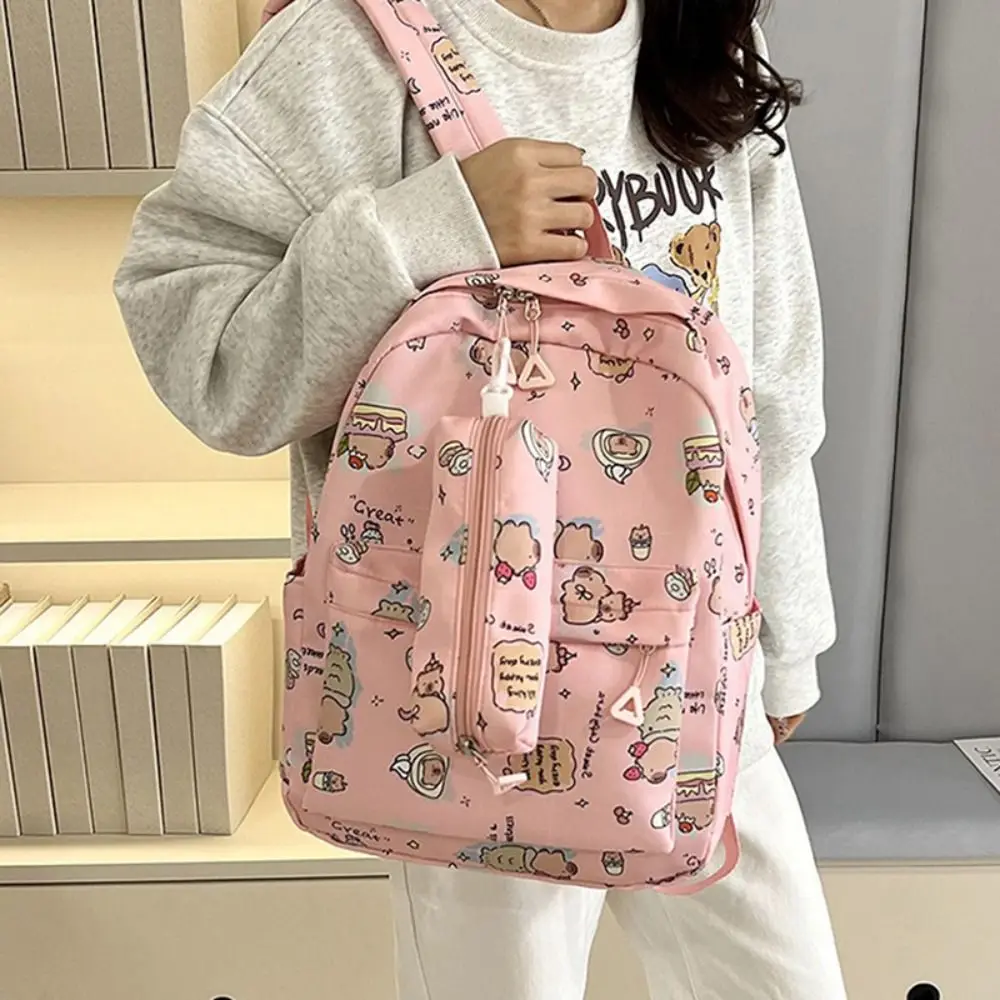 Cartoon Nylon Capybara Backpack Capybara Lightweight Schoolbag Large Capacity Alleviate Burden Shoulders Bag Student Gift