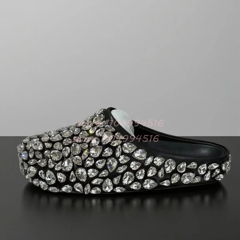 

Black Stud Crystal Glitter Sandals Women Round Toe Rhinestone Casual Slip On Mules Shoes Lady 2025 Sexy Comfortable Party Shoes