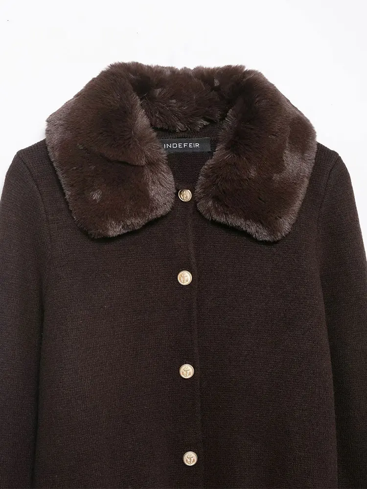 

NLZGMSJ Women knitted Jackets 2025 Autumn Winter New Fashion Fur Collar Coat Long Sleeves Single-breasted Jacket Female Sweater