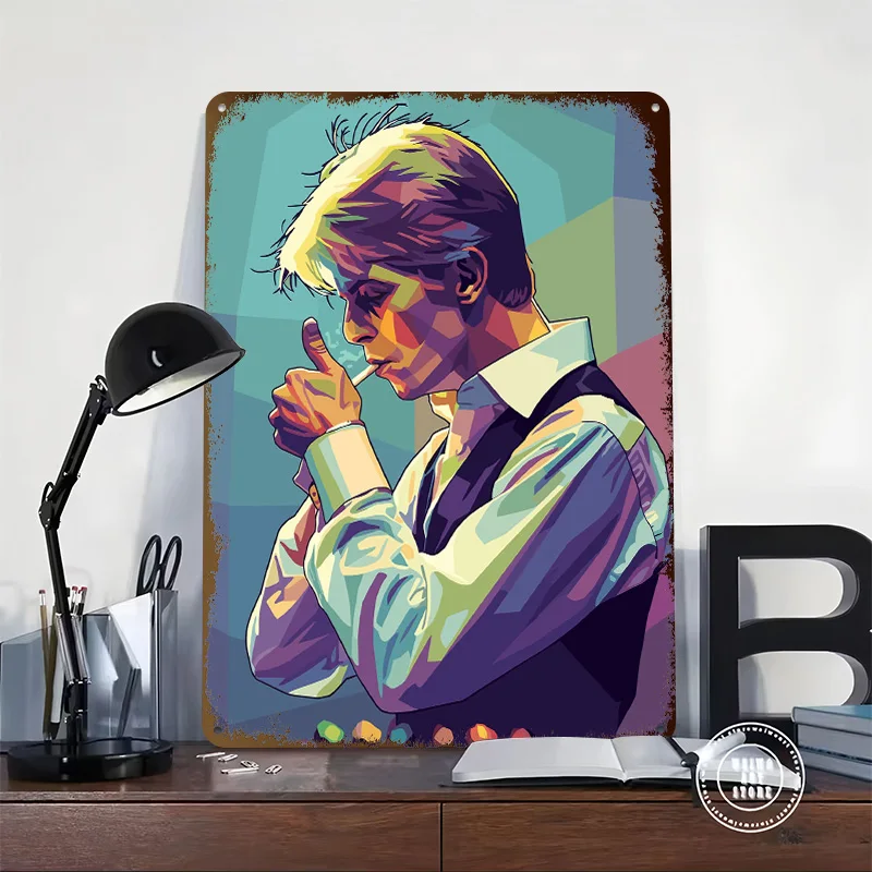 David Bowie Lighting a Cigarette Poster Retro 3D Printed Metal Signs Customized Wall Hanging Gift for Home Decor Ornaments Art