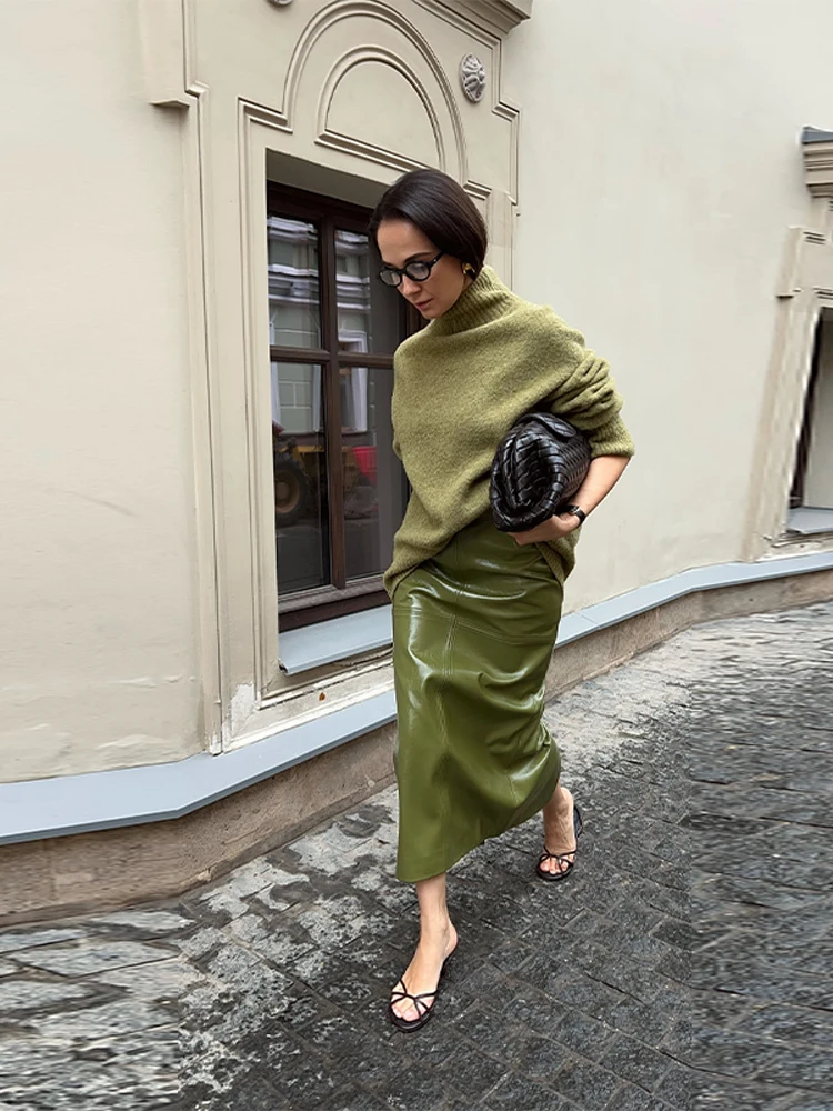 

Винтажная женская кожаная юбка, длинная однотонная модная утягивающая бедра на молнии, элегантное шикарное женское уличное платье