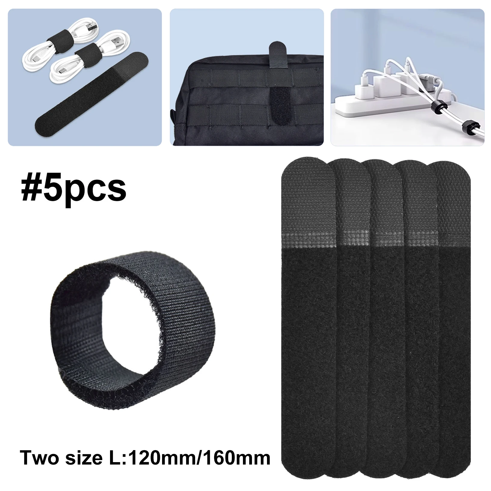 

5PCS Molle Nylon Cable Ties Straps with Hook Loop Fastener for Backpack Organizer Cord Grip Wrapping Buckle Webbing Fix Reusable