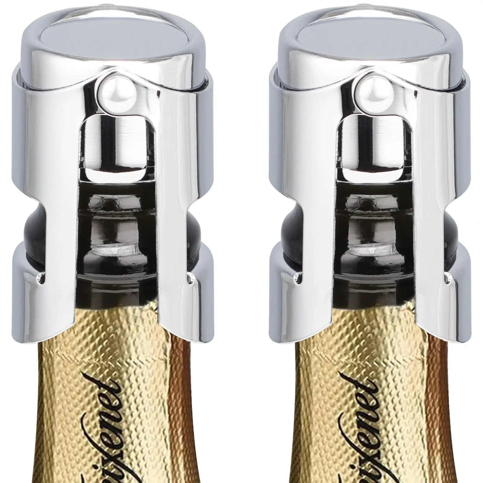 

Champagne Stoppers - Stainless Steel Sparkling Wine Bottle Stopper with Pure Silicone Air Tight Seal - Professional Wine Saver