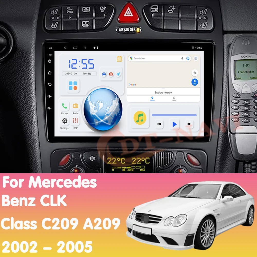 Android 14 Car Radio For Mercedes Benz CLK Class C209 A209 2002 - 2005 Multimidia Video Player Navigation Carplay 4G Head Unit