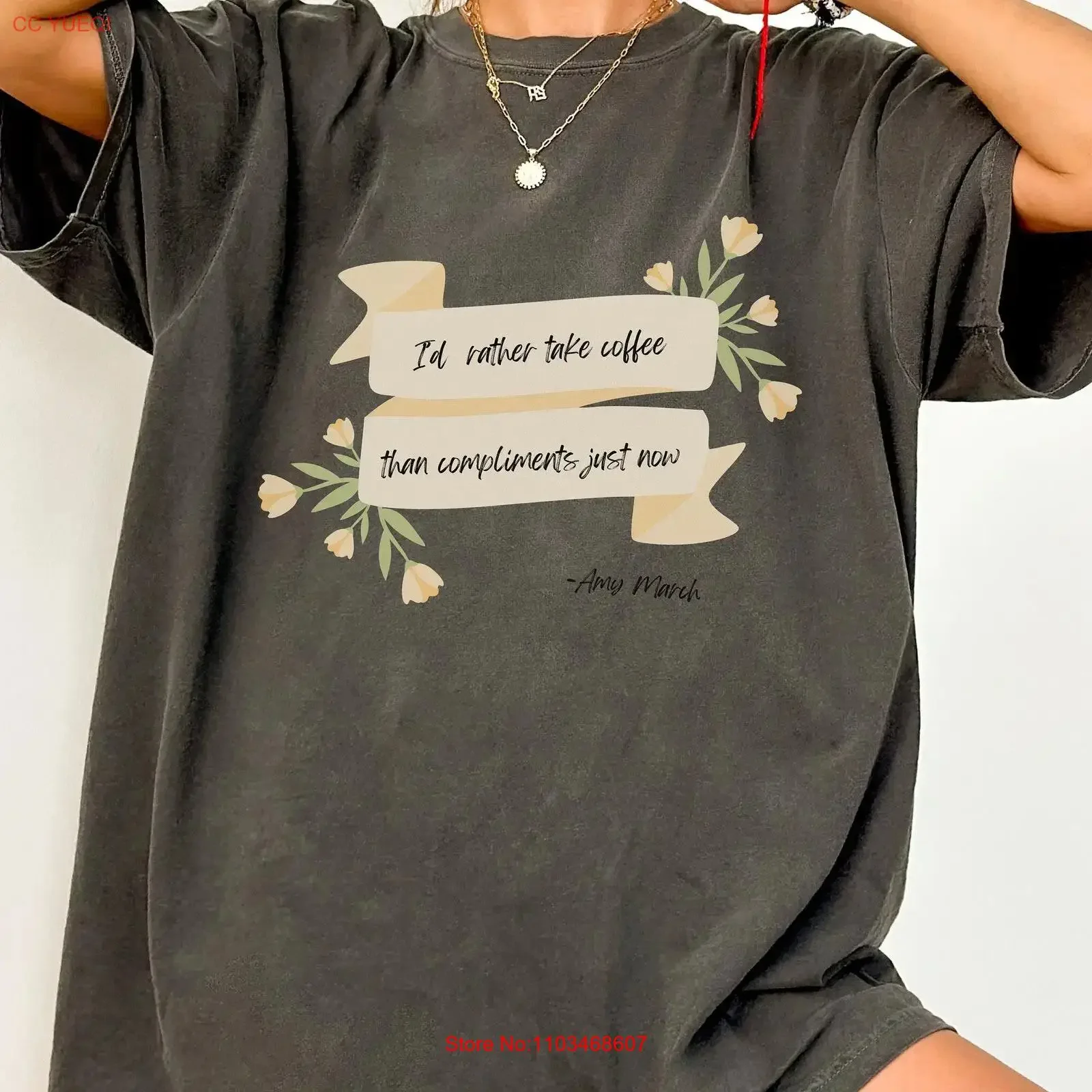 Petites femmes Amy et Laurie scène citation littéraire libéré mars surdimensionné t-shirt amateur du café vintage lavé décontracté streetwear