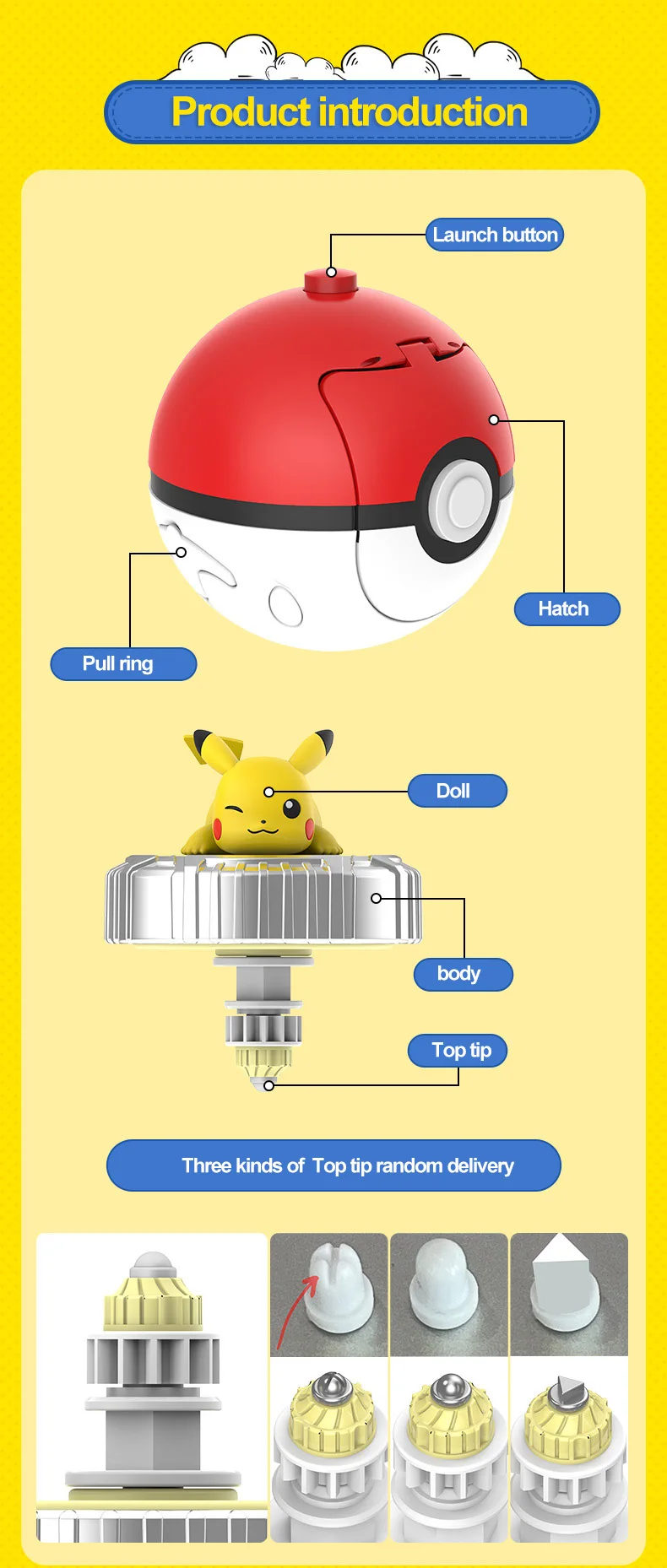 Pokemon Kreisel Actionfigur Pikachu Charmander Squirtle Mew Eevee Elf Ball Gyro Spinner Spiel Sammeln Spielzeug Set Kind Geschenk – Detail 7