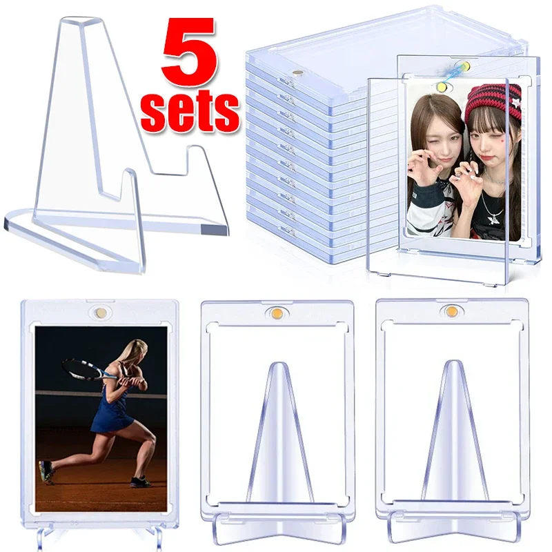 

Clear Magnetic Card Holder 35PT Support Case Set Cards Protective Hard Plastic Sleeves Triangle Display Stand Baseball Sports