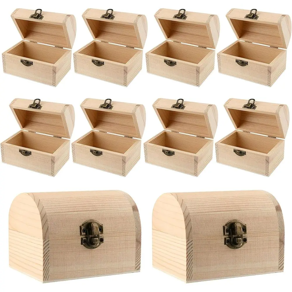 

10 Pack Uninished Wood Box Wood Treasure Chest with Hinged Lid Small Treasure Box or DIY Crats Art Hobbies Projects lry Git Stor