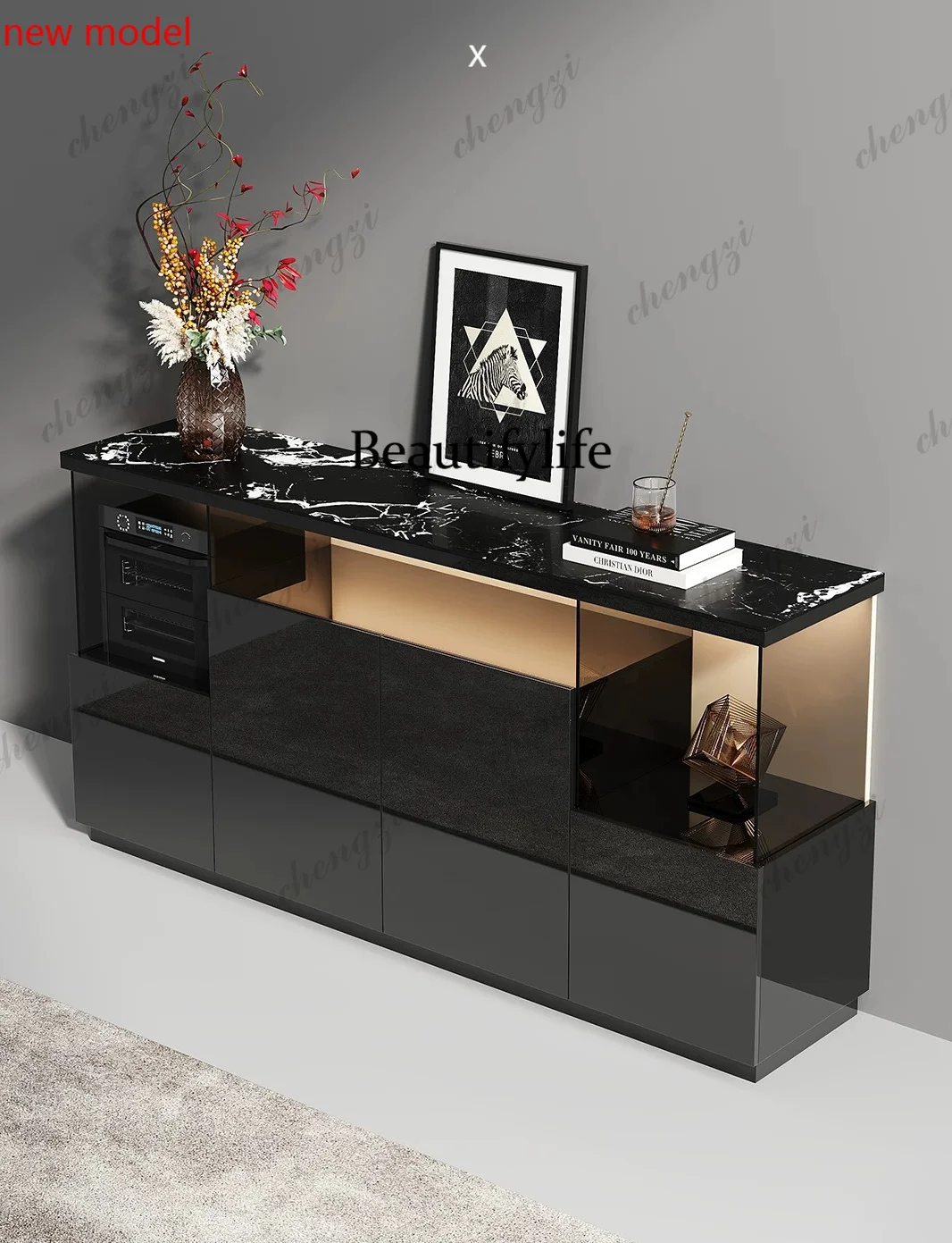 Italian minimalist entrance cabinet, facing the door, solid wood partition cabinet, new living room, dining side cabinetN138
