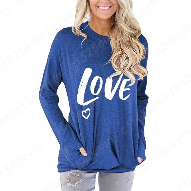 Vrouwen Casual Herfst En Winter Tops Love Print Lange Mouwen T-Shirts O-hals Tops Dames Pullovers Sweatshirts Losse T-Shirts