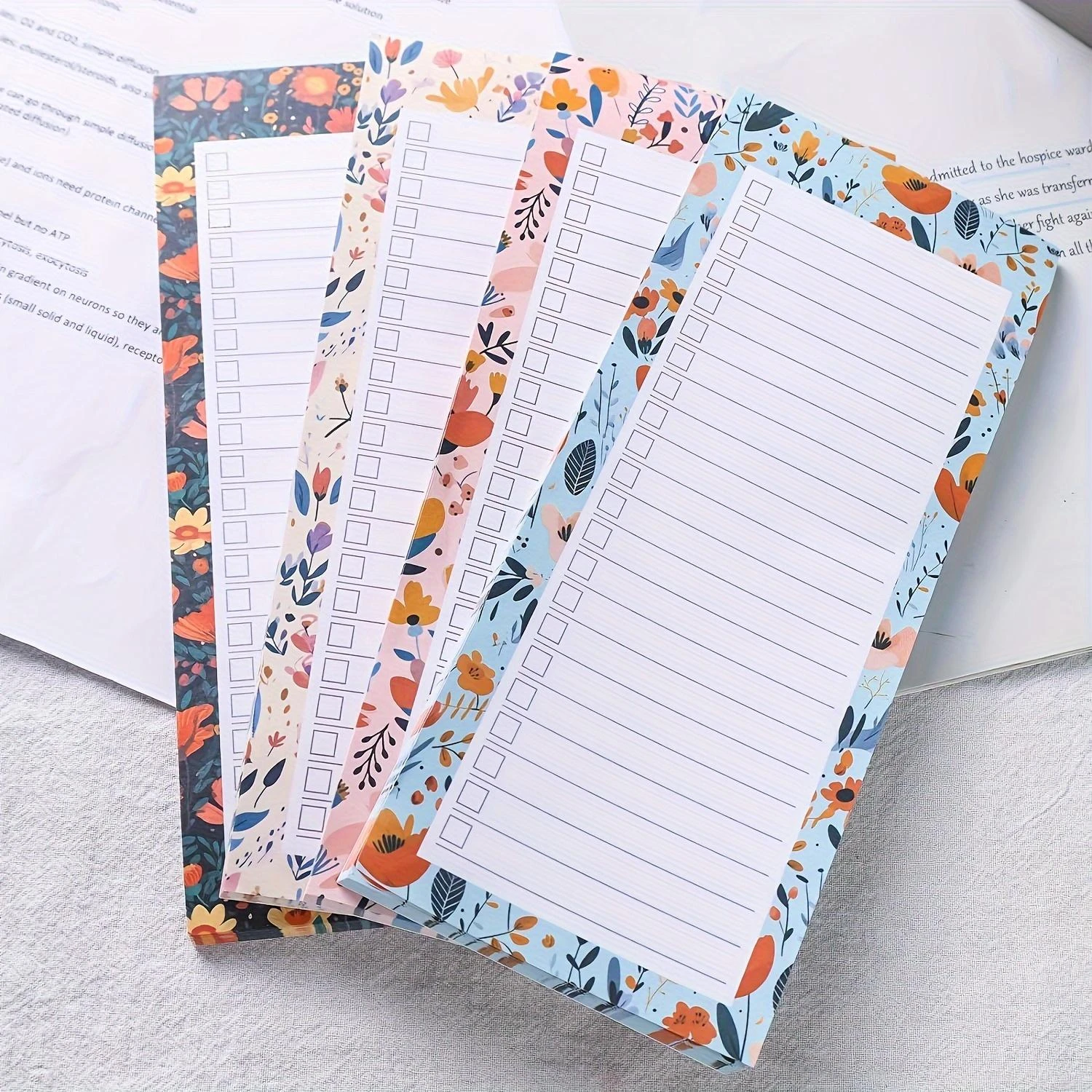 4 Stück magnetische, selbstklebende Notizbücher mit Blumenmuster, 1 Notizbuch/50 Blatt, Einkaufsliste, Aufgabenlisten, Memoboard für den Kühlschrank – Detail 4