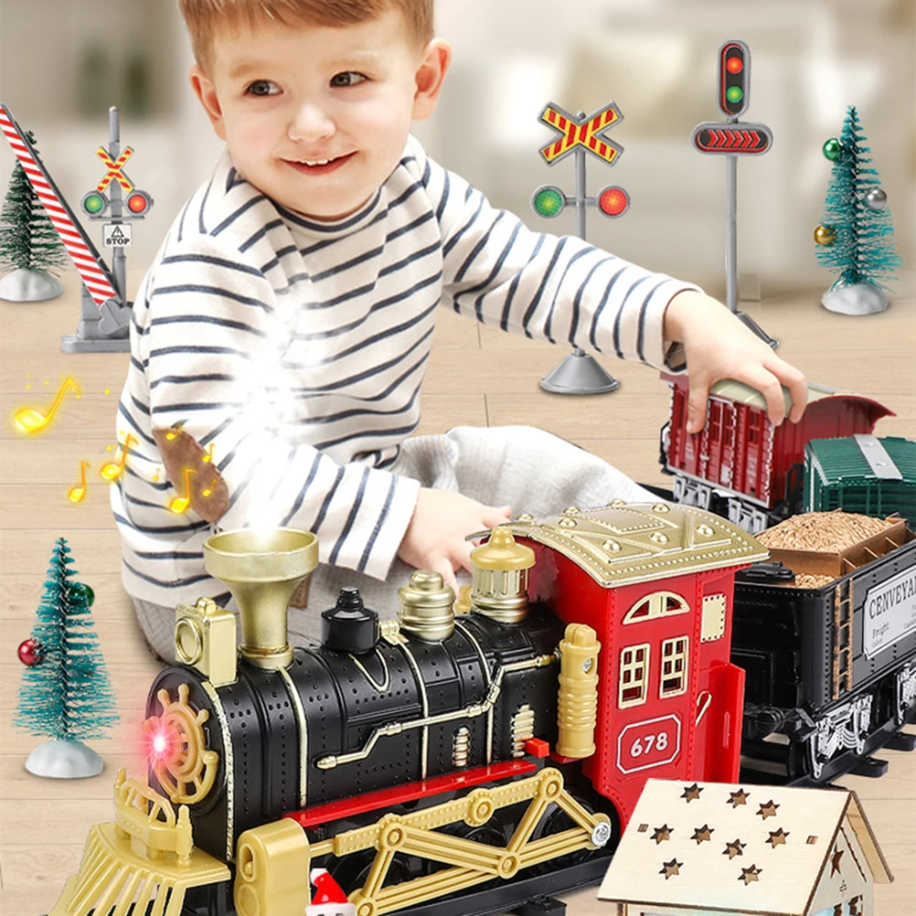 Electric Christmas Train Toy Set Car Railway Tracks Steam Locomotive Engine Diecast Model Educational Game Boy Toys For Children