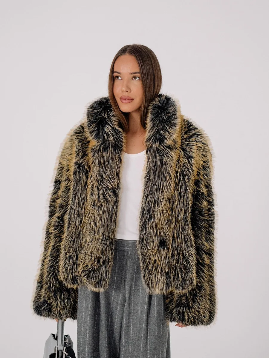 HDHOHR 2026 Winter Elegant Luxury Chic Thick Warm Colorful Faux Fox Fur Coat Women With Belt High Quality Fox Fur Jackets