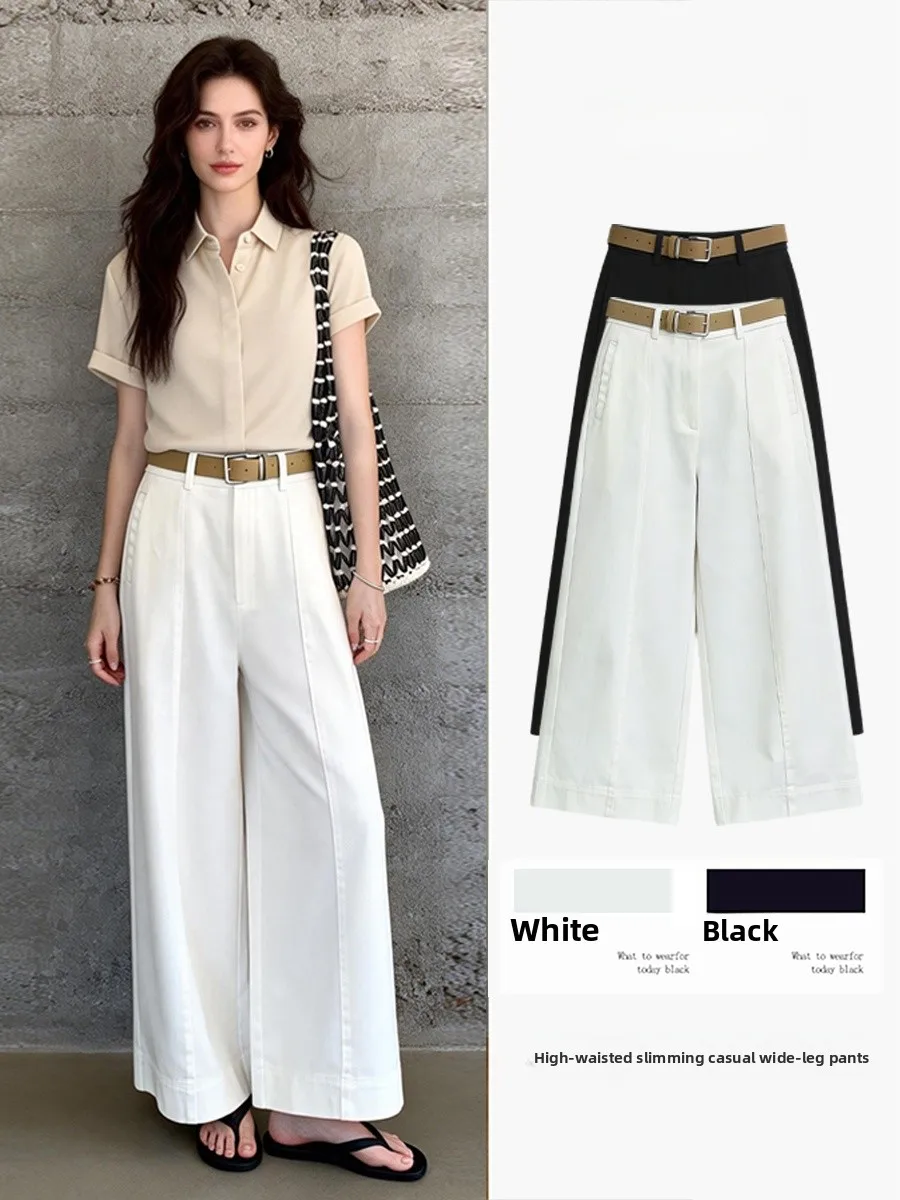 

Женские летние брюки с высокой талией, широкими штанинами и драпировкой, новинка, повседневные, прямые, укороченные, расклешенные, для офиса