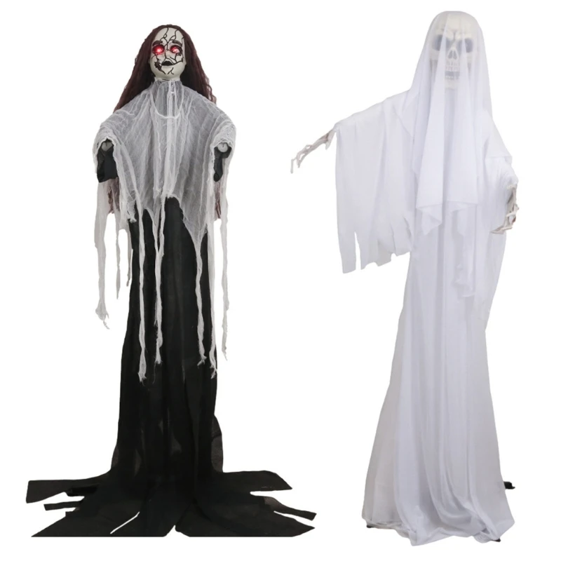 Halloween Skeleton Decoration with Scary Sounds Haunted House Decorations Voice-Activated Hanging Grim Reapers Jewelry Dropship