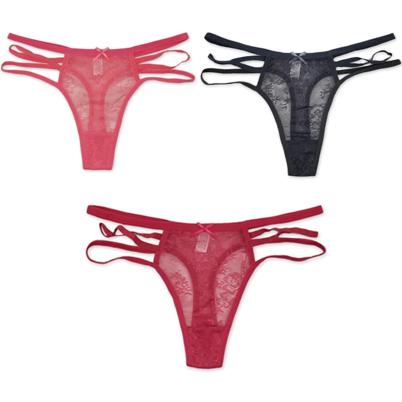 3PCS/Set Hollow Panties Women Sexy Mesh G-String Underwear Female Girls Transparent Solid Low Waist Thongs Breathable Lingerie