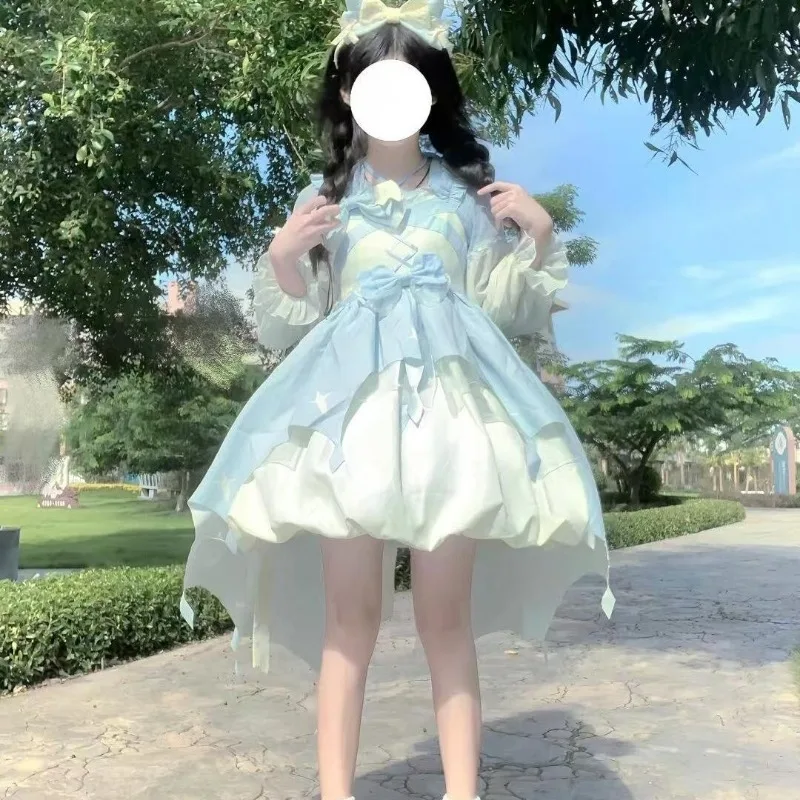 

Новое летнее женское платье-комбинация в стиле Лолита 2026 года: без рукавов, с бантом, пэчворк, из тюля, модное, приталенное, стройнящее, трендовое бальное платье