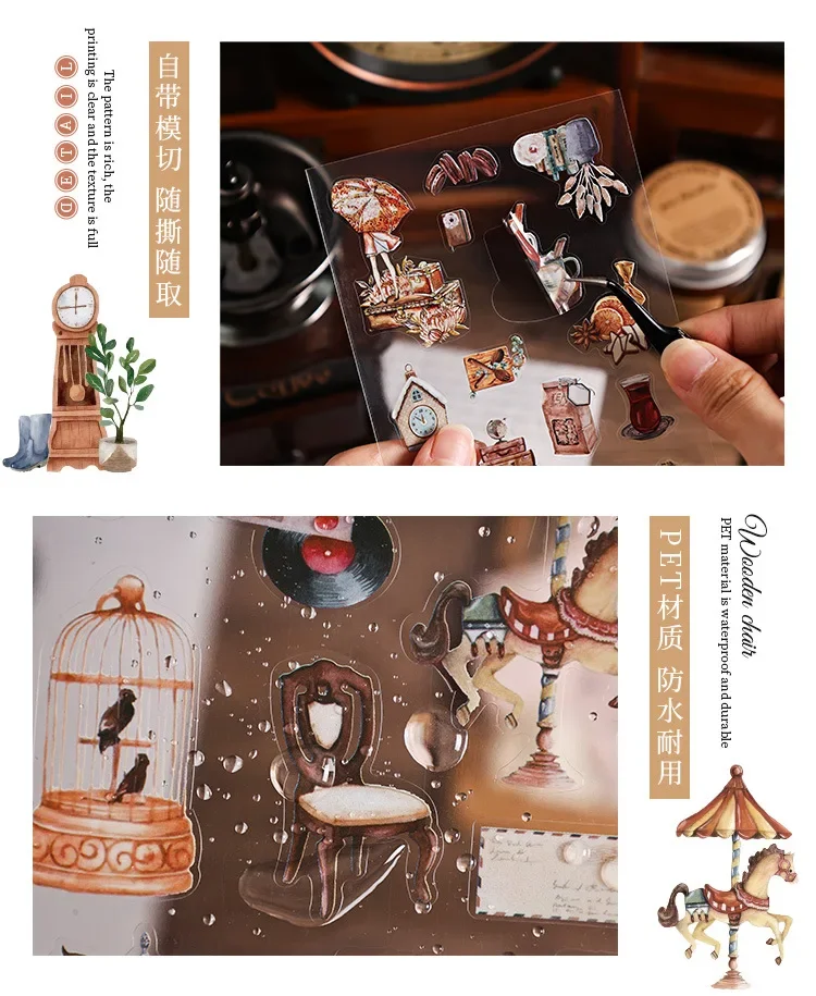 6 Sheets/pack Old Dreams To Remember Transparent PET Stickers Creative Home Furnishing Diary Journal DIY Collages
