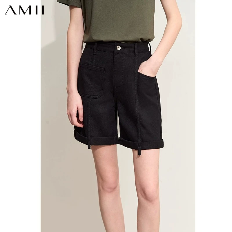 Amii Minimalism Shorts Female 2026 Summer New Flipped Folded Edge Loose Retro Fashion Basics Cotton Jeans For Women 12442279