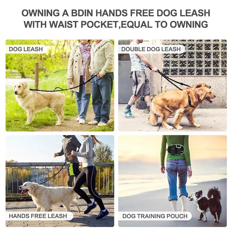 Hands Free Dog Running Leashes Waist Treats Bag Set Candy Pouch For Dog Pet Walking Jogging Dog Feed Bowls Storage Water Cup Bag