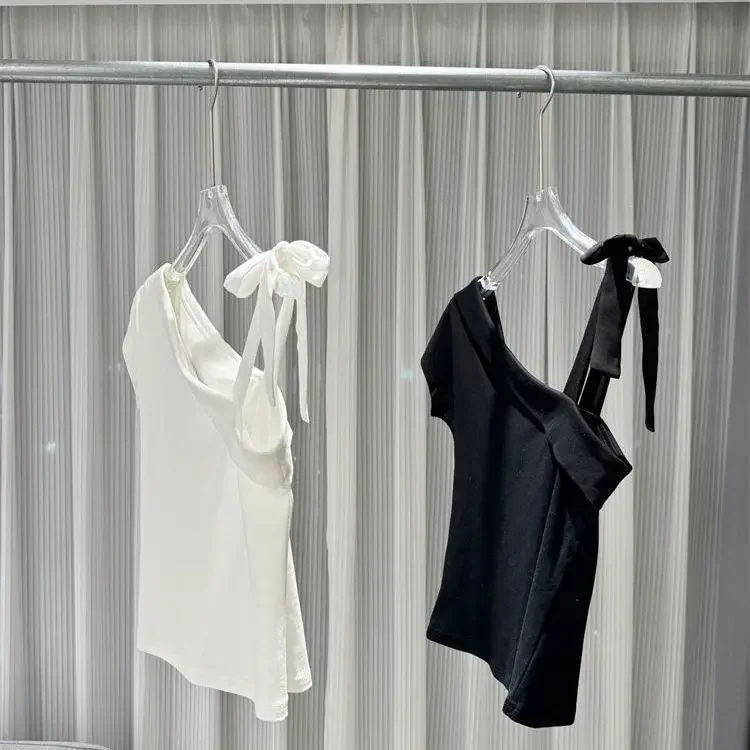 Ultra-Hand Feel Modal Cotton Short Sleeve T-shirt Women's Slim Fit Pure Color Versatile Shoulder Strap Trendy Top Commute Sleeve