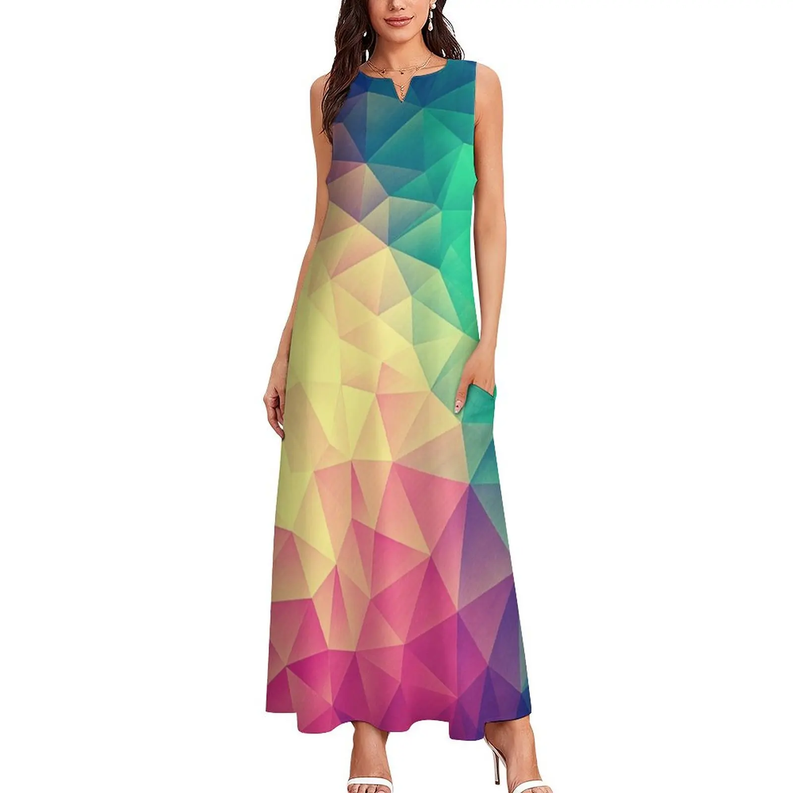 Abstract Polygon Multi Color Cubism Low Poly Triangle Pride / LGBT Design Long Dress Evening gown Dress